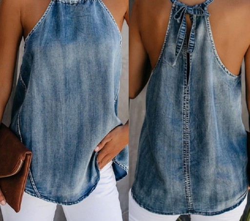 Top in denim da donna