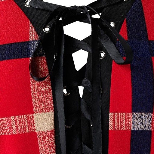 Top longo feminino com padrão xadrez