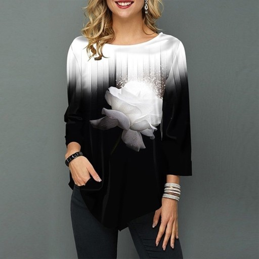 Top noir et blanc pour femmes avec fleur