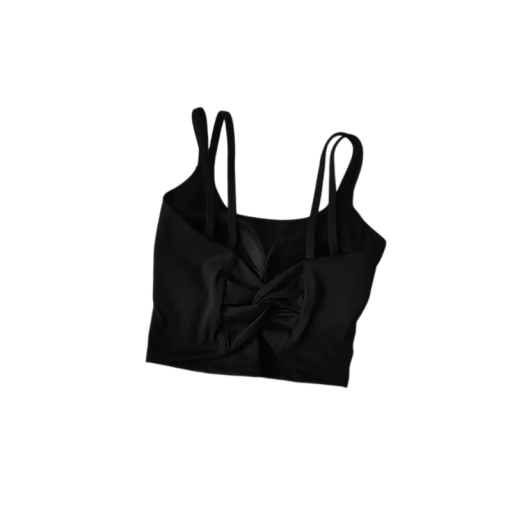 Top sportivo da donna con dettaglio arricciato sul davanti e spalline sottili in nylon per fitness corsa esercizio e allenamento