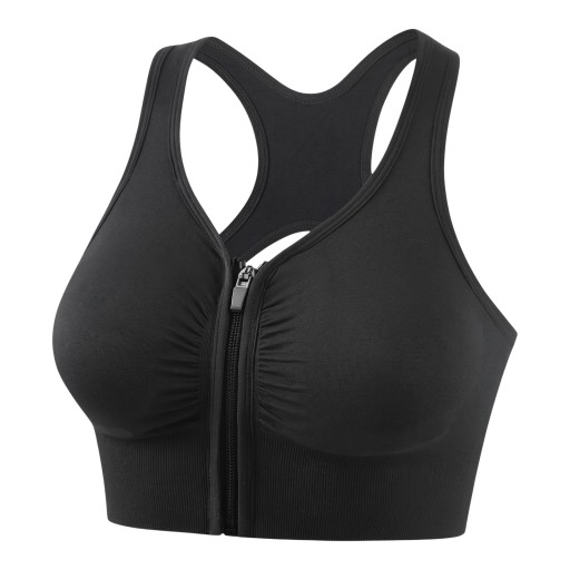 Top sportivo da donna con zip anteriore e schiena a forma di Y con scollatura e spalline larghe con bordo elastico per corsa e fitness