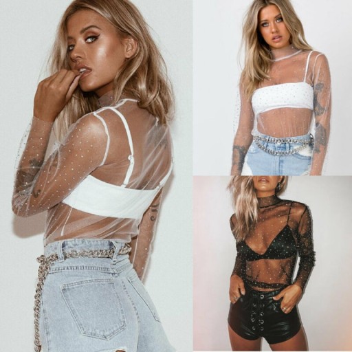 Top transparent pour femme à manches longues