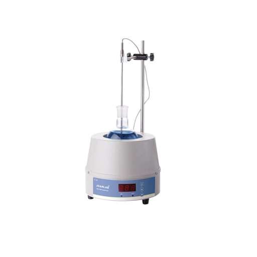 Topný plášť s digitálním displejem JOANLAB HMC-250ML Objem 250 ml Ohřev do 380 °C Teplotní čidlo v baňce Bílo-modrý Do laboratoře