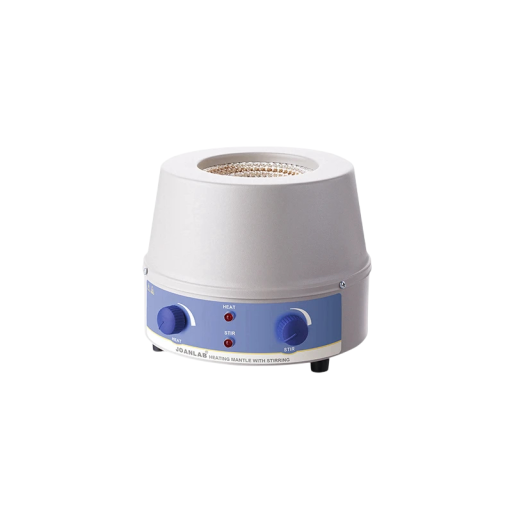 Topný plášť s magnetickým mícháním JOANLAB HMS-250ML Objem 250 ml Ohřev do 380 °C Dva knoflíky HEAT i STIR Bílo-modrý Do laboratoře