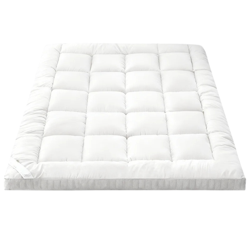 Topper mattress with anti-slip strap 90 x 200 x 10 cm quilted from 3D fibres white for the bed in the bedroom or guest room