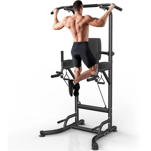 Torre de pesas multifuncional para dominadas, flexiones y fondos. Barra de dominadas para casa con barras paralelas para fortalecer abdomen, brazos y parte superior del cuerpo.