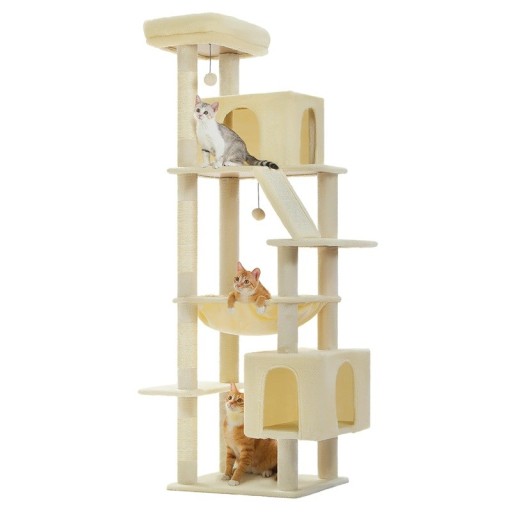 Torre per gatti 180x55x45 cm Albero interno alto per gatti Tiragraffi in sisal Amaca Struttura di arrampicata Piattaforma spaziosa