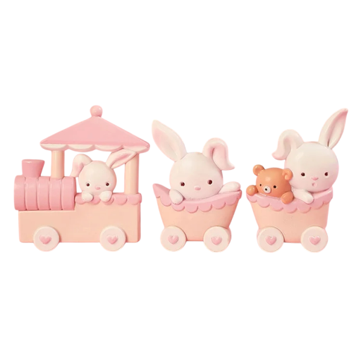 Tortendeko 5,7 cm Zug mit Hasen Dreiteiliger Tortendeko Rosa Zug mit Hasen Kindertortendeko Geburtstagsdeko