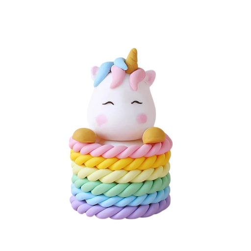 Tortendeko mit Einhorn im Regenbogenkorb 6,2 cm Tortenfigur mit Feder Süße Deko Einhorn mit Horn Kinderparty