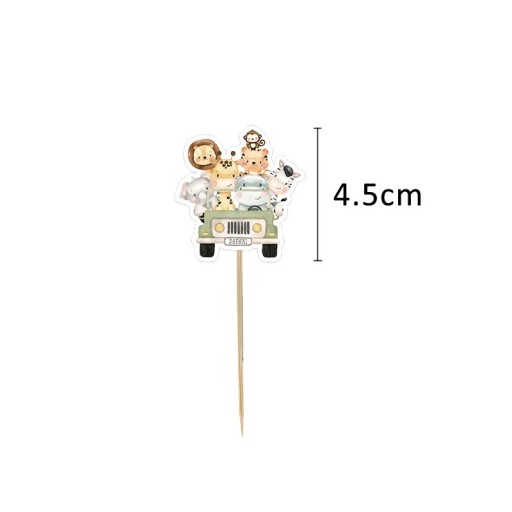 Tortendeko Safari Tiere im Auto 4,5 cm Lustiges Motiv Tierparty Kinderparty Tortendeko