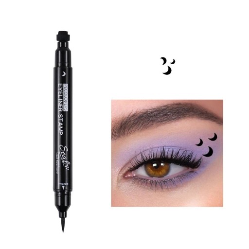 Tosidet flydende eyeliner 2i1 vandfast sort pen med stempel i form af en måne til præcise linjer og dekorative makeupmotiver