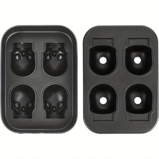 Totenkopf-Silikonform, 3D-flexible Form für 4 Totenköpfe, Horrorkopf-Eiswürfelschale für Gefrierschrank, Cocktail-Dekoration