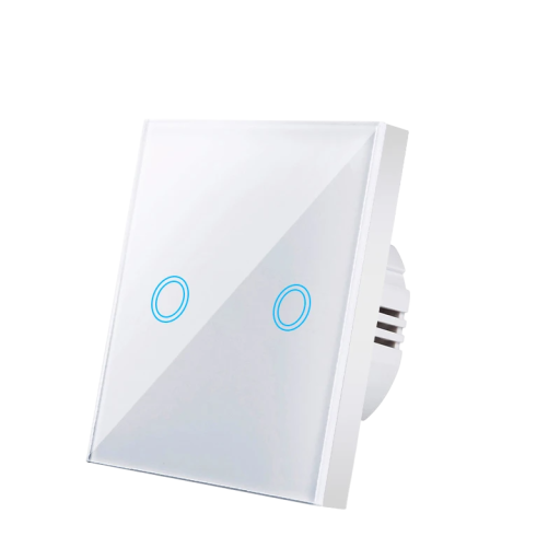 Touchströmbrytare 2-gångs 220V Smart Home-strömbrytare 8,6 x 8,6 cm Glaspanel Modern touchkontroll Härdat glas ABS