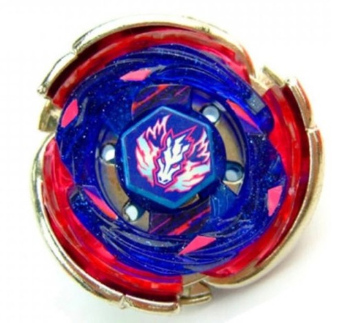 Toupie de combat pour des duels avec lanceur et tirage Toupie avec un anneau brillant et un symbole de tête de cheval Couleurs bleue et rouge Métal
