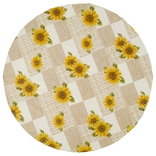 Tovaglia rotonda in PVC con bordo elastico 102–112 cm Tovaglia impermeabile e oleorepellente beige-gialla con motivo di girasoli Copertura protettiva