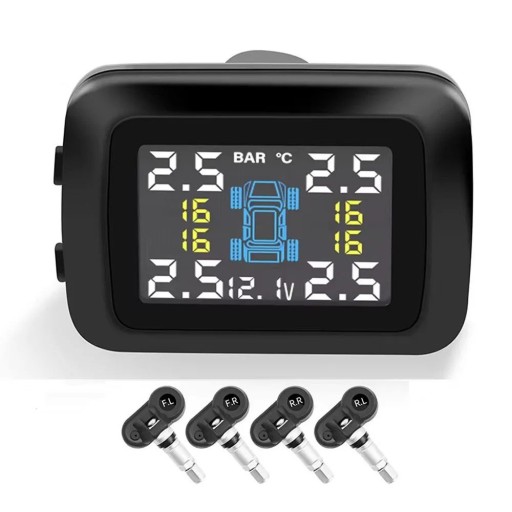 TPMS for Cigarette Lighter Set of 4 Internal Sensors 0–3.5 Bar Tyre Pressure and Temperature Monitoring with Display