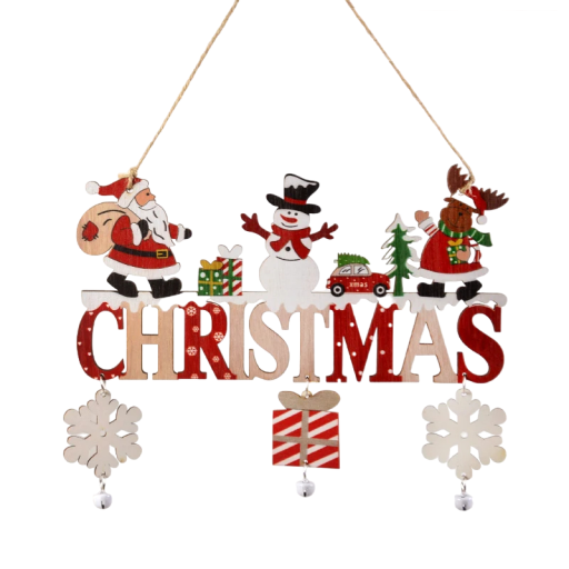 Trä hängande dörrdekoration Hängande dekoration med jultomte, snögubbe och ren 22 x 17 cm