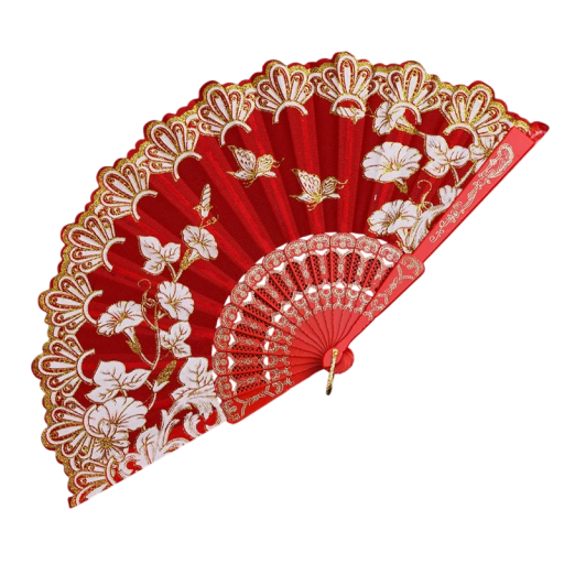 Traditionel kinesisk vifte 42,5 x 23 cm Dekorativ vifte lavet af plastik og stof Elegant tilbehør Orientalsk stil Boligindretning Samlerobjekt