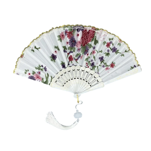 Traditionel kinesisk vifte 42,5 x 23 cm elegant foldbar vifte lavet af plastik og stof asiatisk dekoration danseforestilling kostume