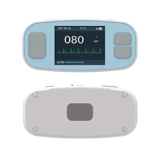 Trådløs bærbar EKG-enhed digital Holter 2,4-tommer farvet TFT LCD-skærm Metal elektroder Lys blå Til hjemme måling
