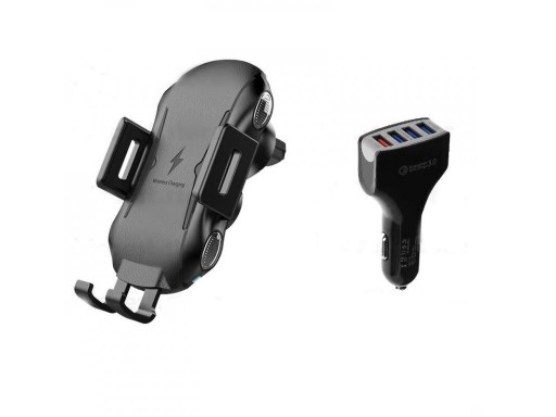 Trådløs biloplader med adapter 4 USB-porte