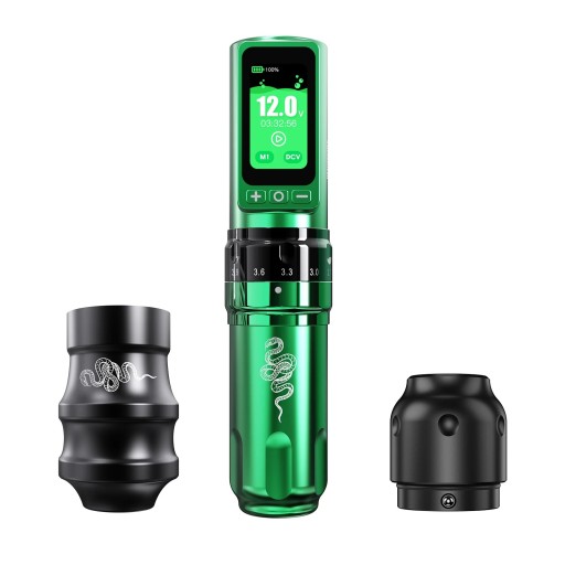 Trådløs tatoveringspen Dragonhawk Fold Pro grøn-sort med et batteri motor MCORE-C3 justerbar slag 2,4-4,2 mm 3000 mAh