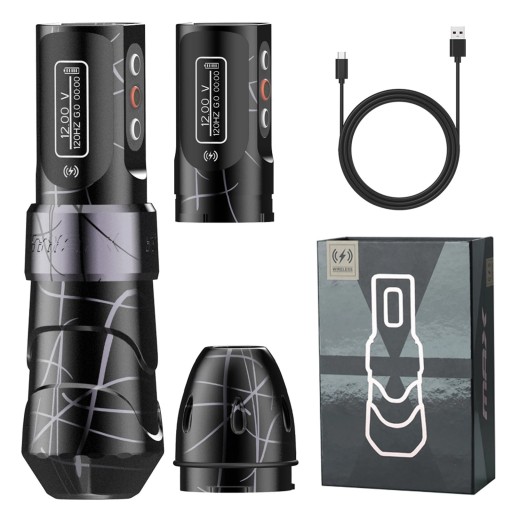 Trådløs tatoveringspen YILONG MAX med to batterier professionel roterende maskine 12 V aluminium krop til tatovering og makeup