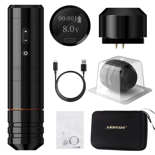 Trådløst tatoveringspen Ambition Ninja Nova sort med et batteri børsteløs motor løft 4,0 mm 2000 mAh og LED-display