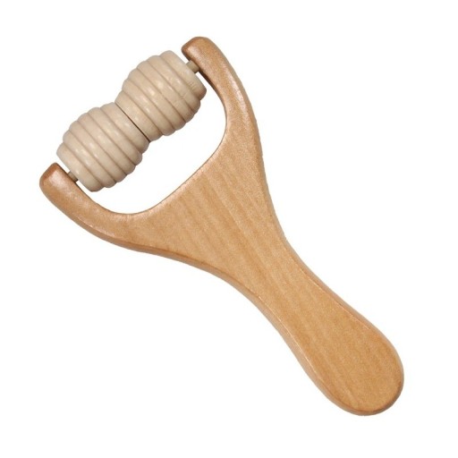 Træmassagerulle til muskler Kompakt massagerulle til skuldre, talje, arme, ben, nakke, fødder og ryg Håndholdt rulle til helkropsmassage Håndholdt massageapparat 16,5 x 8,3 cm