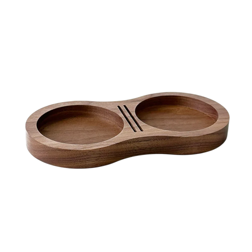 Træstativ til 2 tamper og 2 filtre i valnøddetræ 156 × 80 × 14 mm Elegant barista holder med huller 60 mm