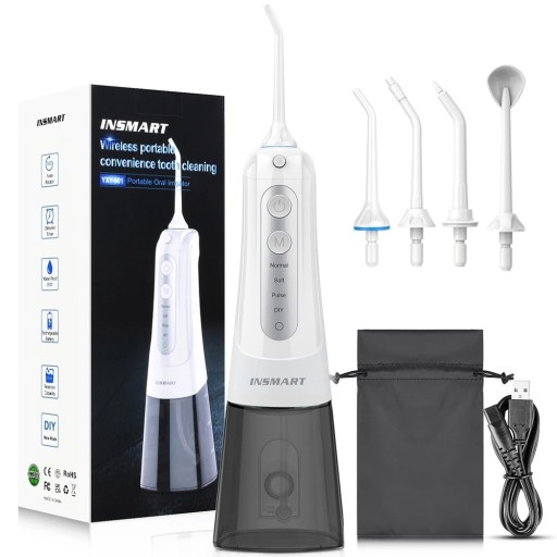 Tragbare Interdentalreinigungs-Munddusche mit 4 Modi, IPX7 wasserdichte Munddusche für die Zahnreinigung, 300 ml, kabellose elektrische Zahndusche für die Mundhygiene, 22 x 8 cm