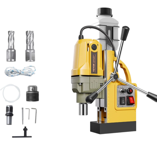 Tragbare magnetische Bohrmaschine 1200W elektrisch gelb-schwarz mit magnetischer Basis und Vorschub für das Bohren von Metallmaterialien