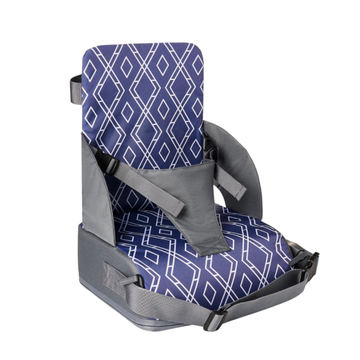 Tragbarer faltbarer Kindersitz für Stühle mit 11 cm weichem Kissen Blau mit weißem Gitter Rutschfeste PU-Füllung 6 Monate–4 Jahre