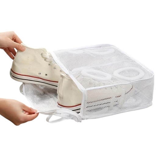 Tragbarer Schuhwaschbeutel aus Netzstoff, 27 x 26,5 x 9,5 cm, schützende Waschmaschinentasche, Reißverschluss-Schuhtasche, feines Netzgewebe