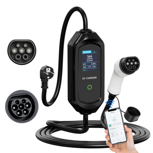 Tragbares Elektroauto-Ladegerät AFYEEV 3,6 kW Typ2 IEC62196-2 SAE J1772 EVSE Ladekabel mit EU-Stecker 3,5 m WiFi Bluetooth App