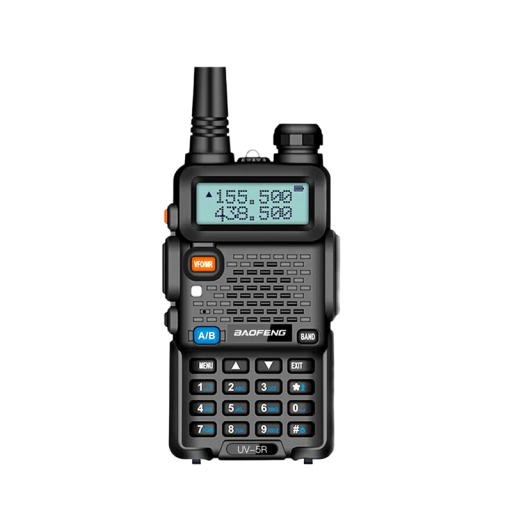 Tragbares Handfunkgerät Baofeng UV-5R 128 Kanäle Reichweite 3 bis 5 km FM Radio mit LED-Display und Taschenlampe schwarz für Ausflüge und Camping