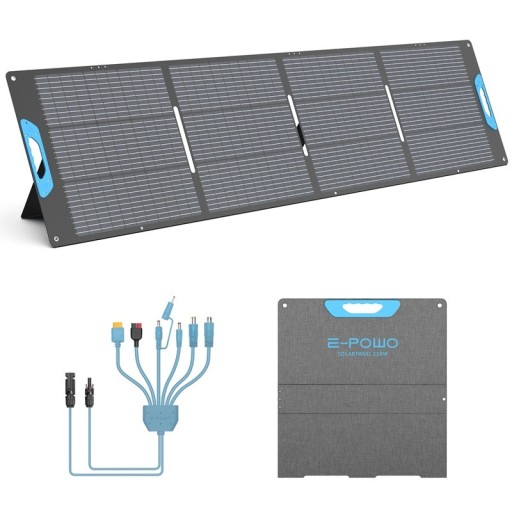 Tragbares Solarpanel 220 W 26 V ausgeklappt 230 x 59 x 0,4 cm IP67 mit USB-Ausgängen graues faltbares Panel für Ladestationen beim Camping und Ausflügen