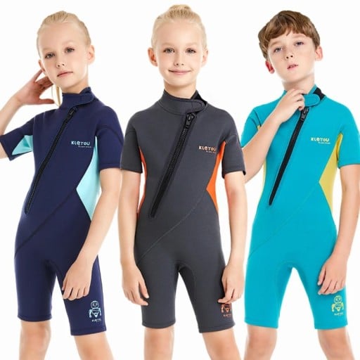Traje de neopreno infantil con manga corta y cremallera frontal para niños y niñas para nadar, hacer snorkel y otras actividades acuáticas