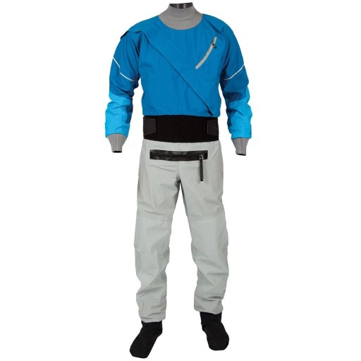 Traje seco de kayak para hombre de tres capas impermeable con puños de látex y cinturón de neopreno para deportes acuáticos y piragüismo