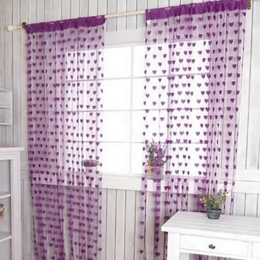 Transparant gordijn met hartjes Kwastjesgordijn met hartjes Transparant kwastjesgordijn Kleurrijk meisjesgordijn Elegant voilegordijn 200 x 100 cm