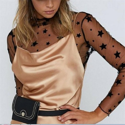 Transparent crop top med stjerner til kvinder