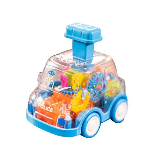 Transparentes Kinder-Polizeiauto mit Rückziehfunktion. Spielzeug für Jungen und Mädchen ab 1 Jahr. Fahrzeug für Kleinkinder. Geschenk zur Förderung der Motorik.