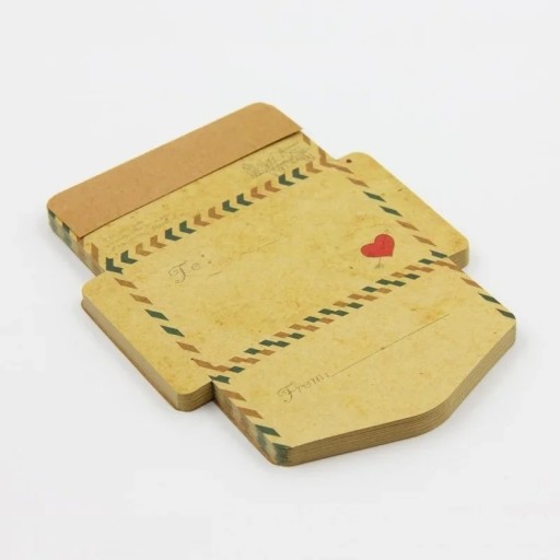 Trhací blok 45 ks retro obálok 2v1, 7,5 × 5,2 cm obojstranný papier obálka aj listový papier
