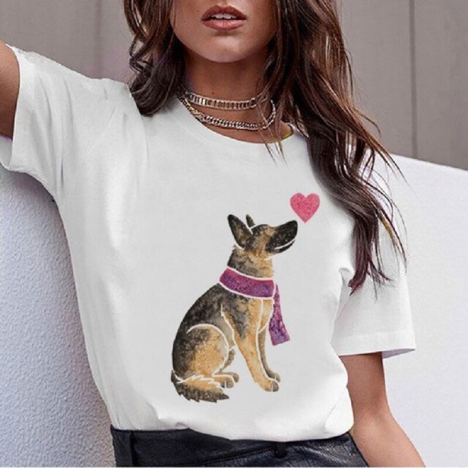 Tricou alb de femei, cu motiv animal