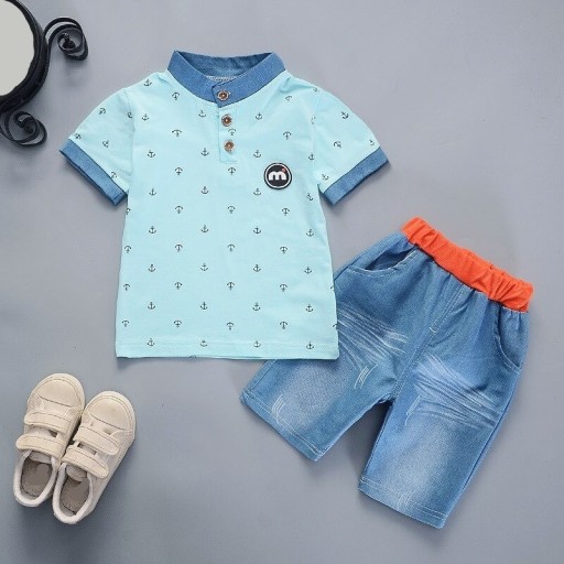 Tricou băieți și pantaloni scurți din denim L1566