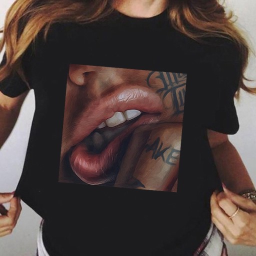 Tricou negru pentru femei cu imprimeu A1195