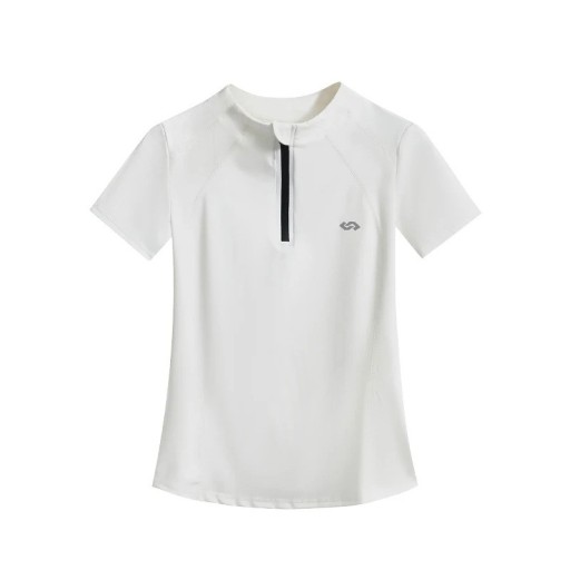 Tricou sportiv pentru femei cu mânecă scurtă și fermoar frontal, tricou funcțional respirabil din poliester și elastan pentru sport și fitness