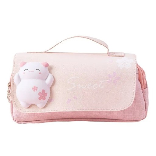 Trousse fille avec un chat et deux poches zippées 21 x 10,5 x 5,5 cm