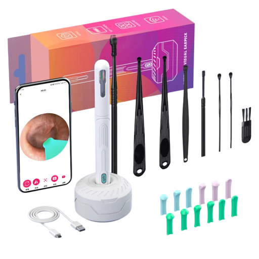 Trusă de curățare a urechilor cu endoscop de inspecție cu cameră WiFi HD, giroscop pe 6 axe, lentilă rotativă, accesorii interschimbabile, iluminare LED