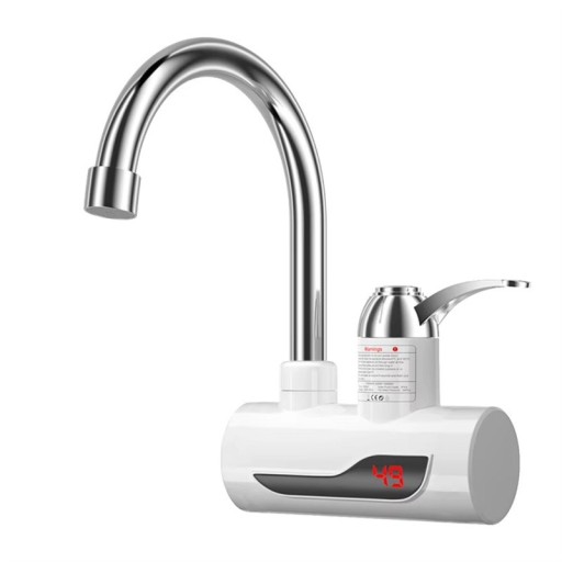Trycklös genomströmningsvattenvärmare 3000W 290 x 230 mm 360° vridbar termostatkran med display för varmt och kallt vatten IPX4 EU-kontakt